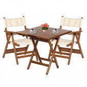 Marmaris Ahşap Bahçe Balkon Takımı: 60x80 Masa + 2 Minderli Sandalye Katlanır Set - 1