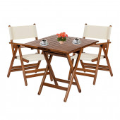 Marmaris Ahşap Bahçe Balkon Takımı: 80x80 Masa + 2 PVC Kumaşlı Sandalye Katlanır Set - 1