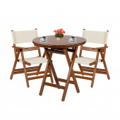 Marmaris Ahşap Bahçe Balkon Takımı: 90lık Yuvarlak Masa + 2 PVC Kumaşlı Sandalye Katlanır Set - 1