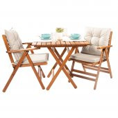 Gümbet Ahşap Bahçe Balkon Takımı: 60x80 Masa + 2 Minderli Sandalye Katlanır  Set - 1