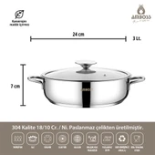 Amboss 14 Parça Cool Paslanmaz Çelik Cam Kapaklı Çeyiz Tencere Seti - 6