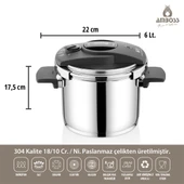 Amboss Enio Matik Paslanmaz Çelik Düdüklü Tencere 22 Cm 6 Lt - 2
