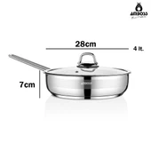 Amboss Saphire Paslanmaz Çelik 28 cm Cam Kapaklı Çelik Tava - 5
