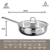 Amboss Saphire Paslanmaz Çelik Cam Kapaklı Tava 22 cm - 2