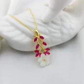 Vaoov 925 Ayar Gümüş Kırmızı Çiçekli Bahar Dalı Kolye thumbnail 1