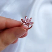 Vaoov 925 Ayar Gümüş Pembe Lotus Yüzük thumbnail 3