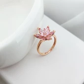 Vaoov 925 Ayar Gümüş Pembe Lotus Yüzük thumbnail 1