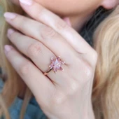 Vaoov 925 Ayar Gümüş Pembe Lotus Yüzük thumbnail 2