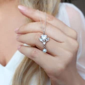 Vaoov 925 Ayar Gümüş Kalpli İnci Kolye thumbnail 3