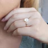 Vaoov 925 Ayar Gümüş Taşlı Sedef Çiçekli Yüzük thumbnail 3