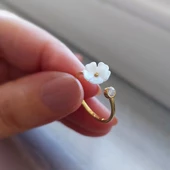 Vaoov 925 Ayar Gümüş Taşlı Sedef Çiçekli Yüzük thumbnail 6