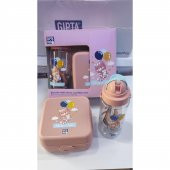 Gıpta Blue-Me Tritan Pipetli Matara 500 CC+ Desenli Beslenme Kabı Seti - Pudra - 2
