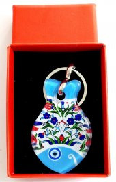 Lale Desenli Balık Şekilli Hediye Kutusunda Füzyon Cam Anahtarlık - 3