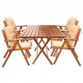 Antalya Ahşap Bahçe Balkon Takımı: 70x120 Masa + 4 Lüks Minderli Sandalye - Katlanır  Set - 1