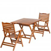 Madrid-Atina Katlanır Ahşap Bahçe Balkon Takımı (70x70 Masa + 2 Sandalye Set) - 1