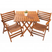 London-Atina Ahşap Bahçe Takımı, Katlanır Balkon Set: 70x70 Masa + Kolçaklı Kademeli 2 Sandalye - 1