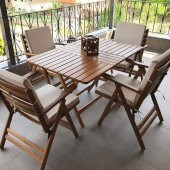 Antalya Ahşap Bahçe Balkon Takımı: 80x160 Masa + 4 Minderli Sandalye Katlanır  Set - 3