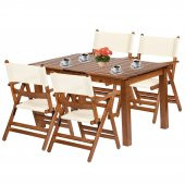 Atina Ahşap Bahçe Balkon Takımı: 80x120 Sabit Ayaklı Masa + 4 Pvcli Katlanır Sandalye Set - 1