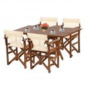 Yönetmen Ahşap Bahçe Balkon Seti: 80x140 Masa + 4 Sandalye Katlanır Takım - 1