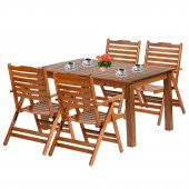 Ürgüp Ahşap Bahçe Balkon Takımı: 80x140 Sabit Ayaklı Masa + 4 Katlanır Sandalye Set - 1