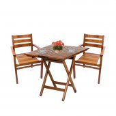 Manavgat Ahşap Bahçe Balkon Takımı | 70x70 Katlanır Masa + 2 Sandalye Set - 1