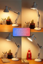 Masa Lambası Akrobat Yaylı Metal 360° Açılı Ayarlanabilir Hareketli Çalışma Masası Lambası Beyaz - 2