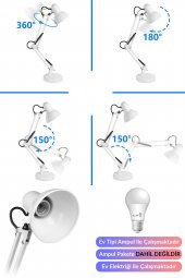 Masa Lambası Akrobat Yaylı Metal 360° Açılı Ayarlanabilir Hareketli Çalışma Masası Lambası Beyaz - 4
