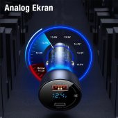 Baseus QC+PPS Dual Dijital Göstergeli 65W Araç Şarj Cihazı Araç Çakmaklık Şarjı - 5