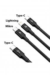 1.5 Metre 20w 3in1 Type C, Iphone Lightning Ve Micro Ultra Hızlı Şarj Ve Data Kablosu - 2