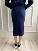 Kadın Bant Detaylı Düğmeli Etek-Hırka Takım Lacivert - 5