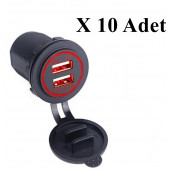 AraçKaravanTekneKamyon Çift Port Usb Şarj 10 ADET Kırmızı ışık - 1