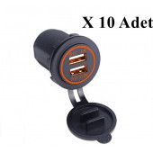 AraçKaravanTekneKamyon Çift Port Usb Şarj 10 ADET TURUNCU IŞIK - 1