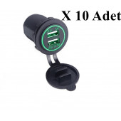 AraçKaravanTekneKamyon Çift Port Usb Şarj 10 ADET YEŞİL IŞIK - 1