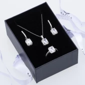 6-8 mm Baget Zirkon Taşlı 925 Ayar Gümüş 3'lü Kadın Set - 5