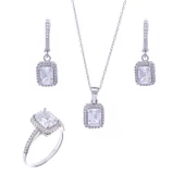 6-8 mm Baget Zirkon Taşlı 925 Ayar Gümüş 3'lü Kadın Set - 1