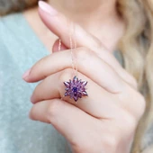 Vaoov 925 Ayar Gümüş Mor Taşlı Lotus Kolye thumbnail 1