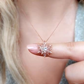 Vaoov 925 Ayar Gümüş Beyaz Taşlı Lotus Kolye thumbnail 5