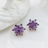 Vaoov  925 Ayar Gümüş Mor Taşlı Lotus Çiçeği Küpe - 1
