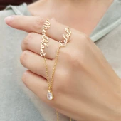 Vaoov 925 Ayar Gümüş İki İsimli Damla Taşlı Kolye thumbnail 2