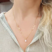 Vaoov 925 Ayar Gümüş İki İsimli Damla Taşlı Kolye thumbnail 1