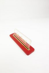 Deri Masa İsimliği Kırmızı Gold Detaylı - 3