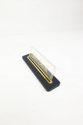 Deri Masa İsimliği Lacivert Gold Detaylı - 3