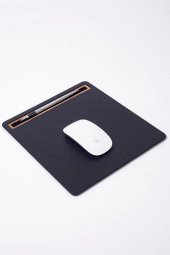 Deri Mousepad Siyah Ahşap Detaylı - 1