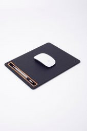 Deri Mousepad Siyah Ahşap Detaylı - 2