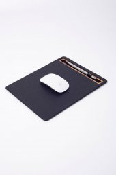 Deri Mousepad Siyah Ahşap Detaylı - 3