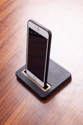Deri Telefon Tutucu Ahşap Detaylı - 2