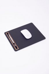 Deri Mousepad Düz Siyah Ahşap Detaylı - 2