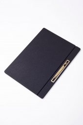 Deri Kapaklı Masa Sümeni Siyah Gold Detaylı 50x35cm - 3