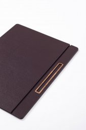 Deri Kapaklı Masa Sümeni Kahve Ahşap Detaylı 50x35cm - 3