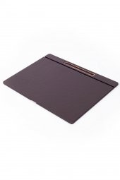 Deri Kapaklı Masa Sümeni Kahve Ahşap Detaylı 50x35cm - 1